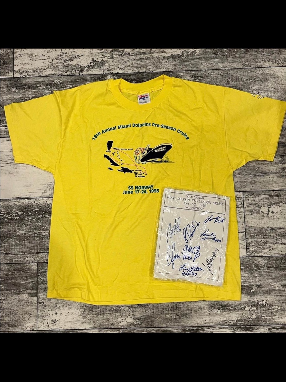 Miami Dolphins 1995 Autographed shirt and paper